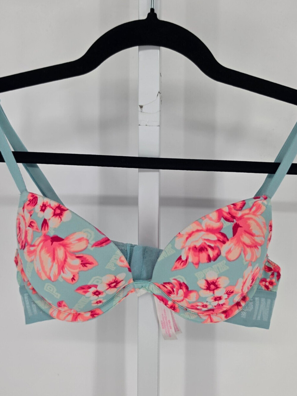 Pink by Victorias Secret Sz 32A Wear Everywhere Push Up Bra Blue Pink Floral
